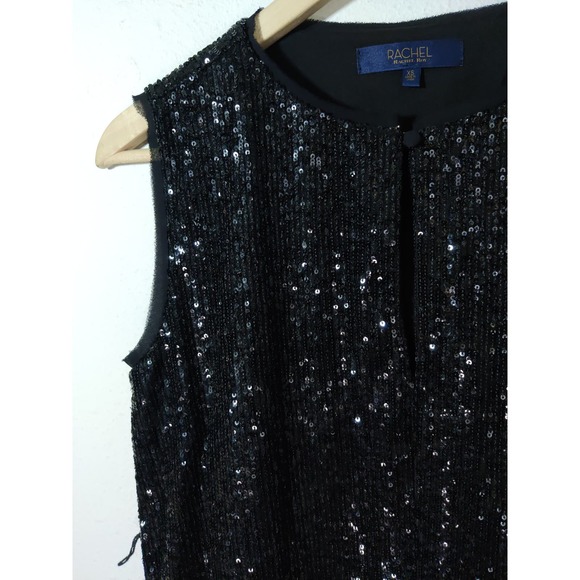 RACHEL Rachel Roy Black Glitter Sleeveless Keyhole Neck Shift Mini Dress Size XS - Picture 6 of 10